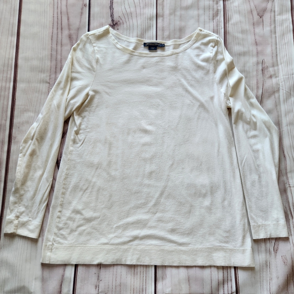 Pendleton Cotton Long Sleeve Shirt Cream Ivory | Women's Size L - Picture 2 of 9